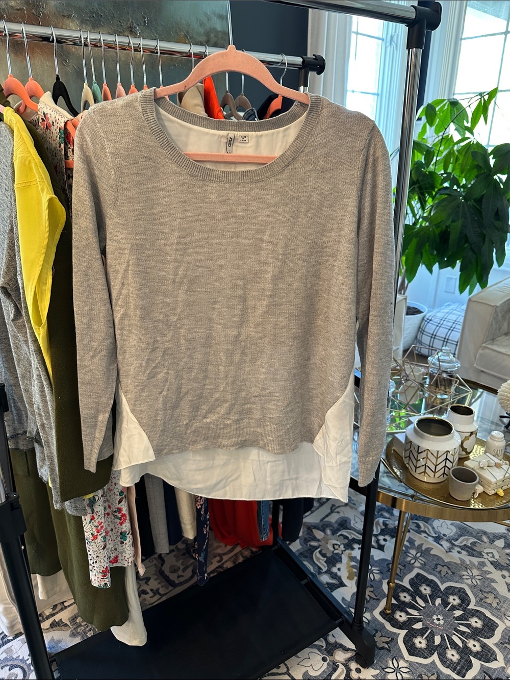 ONLY Gray Knit Sweater with White Silk Lining